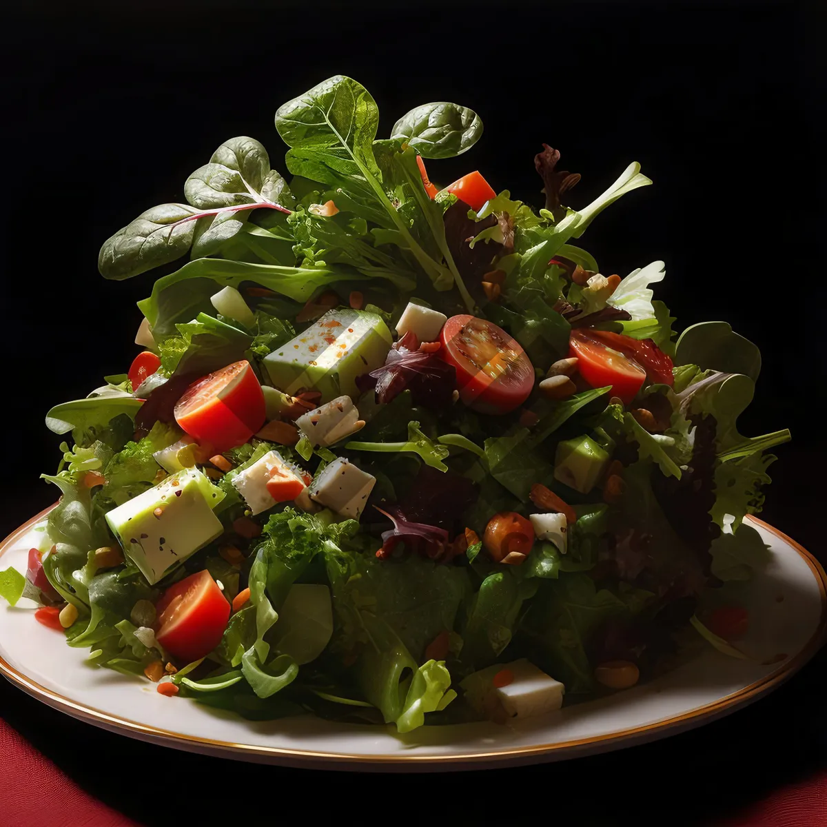 Picture of Fresh Gourmet Vegetable Salad Plate with Meat