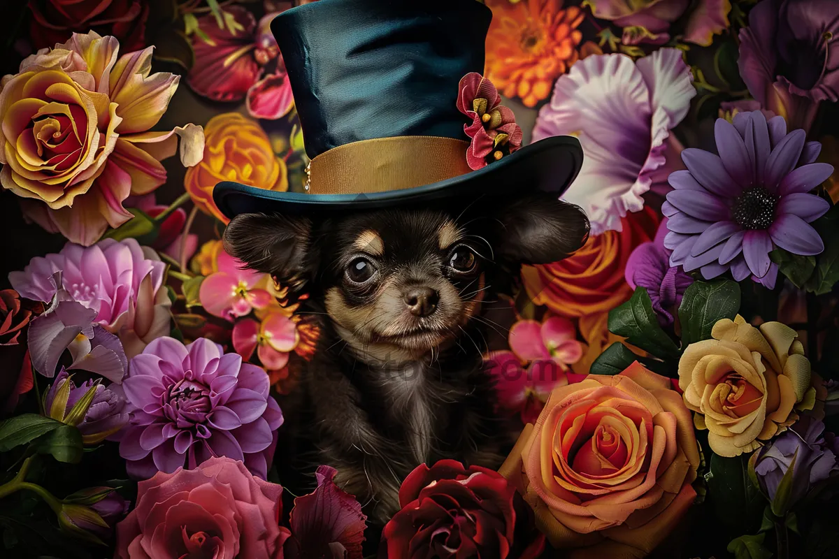 Picture of Pink Chihuahua with Flower Bouquet