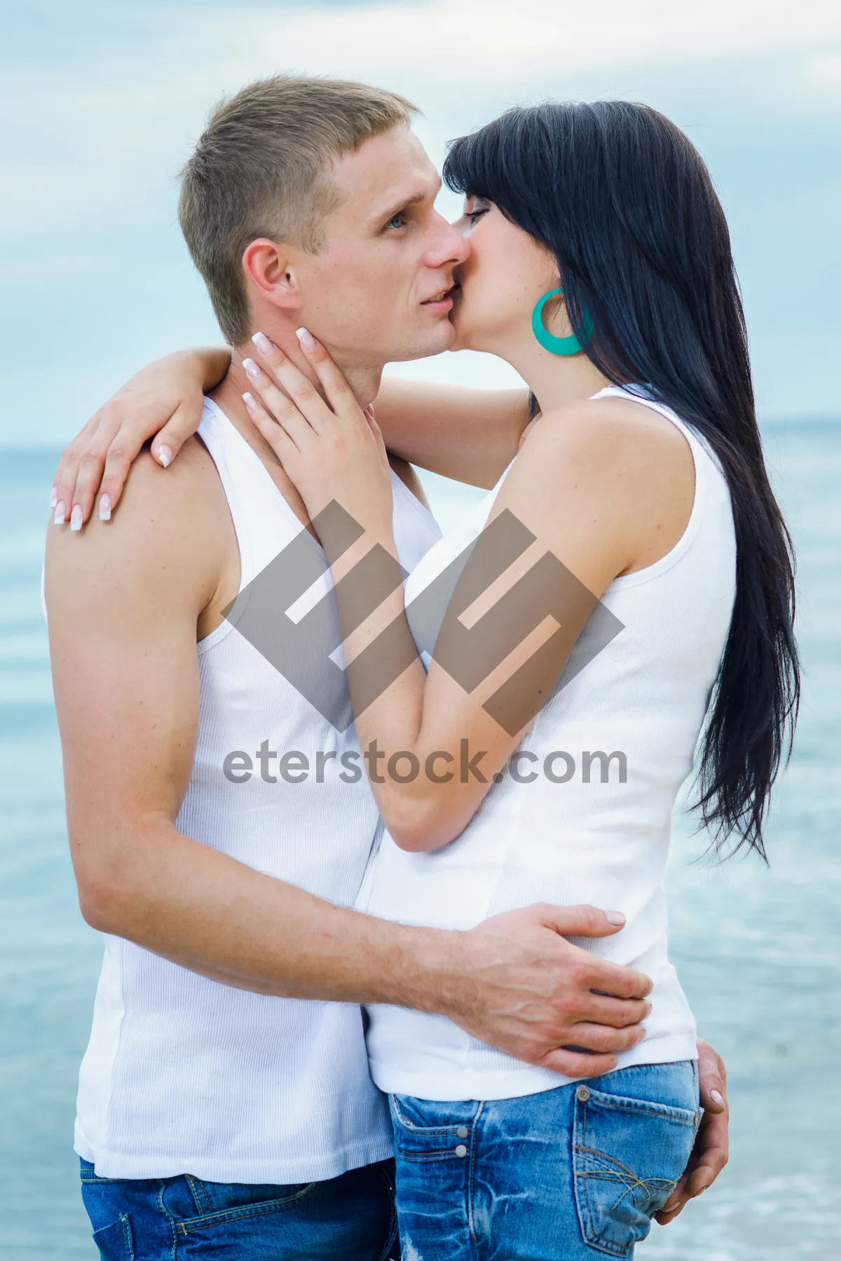 Picture of Portrait of Happy Model in Sexy Swimsuit at Beach