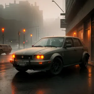 Urban Transport at Night: Fast Moving Car on City Street