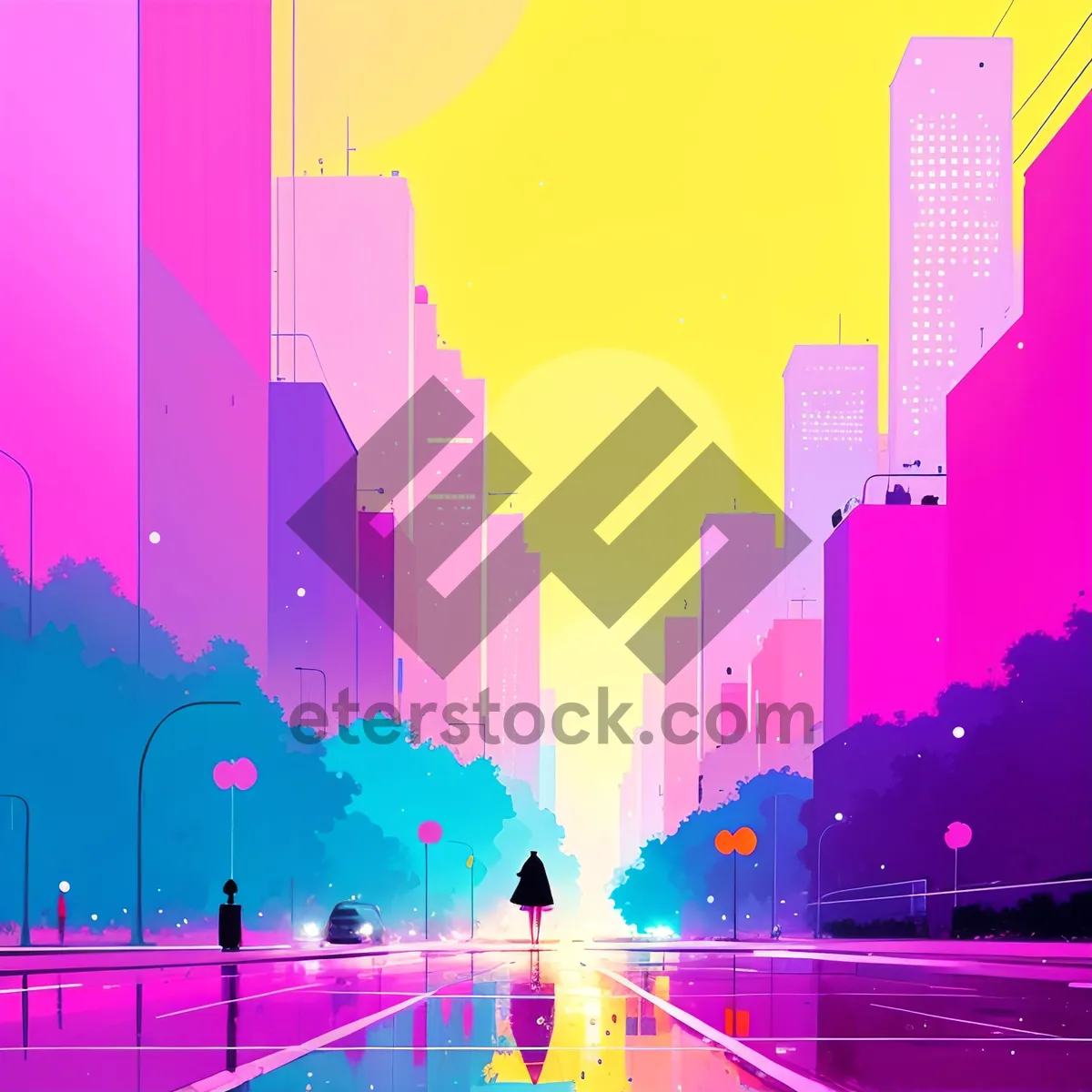 Picture of Metropolitan Starlight: Bright and Graphic Art Wallpaper