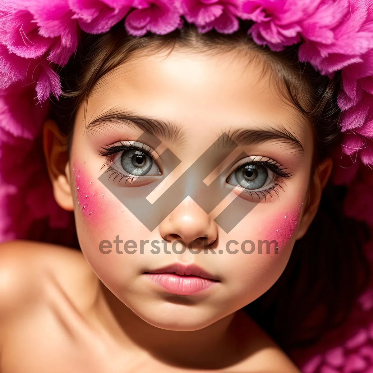 Picture of Stylish model with fresh floral headdress and beautiful makeup