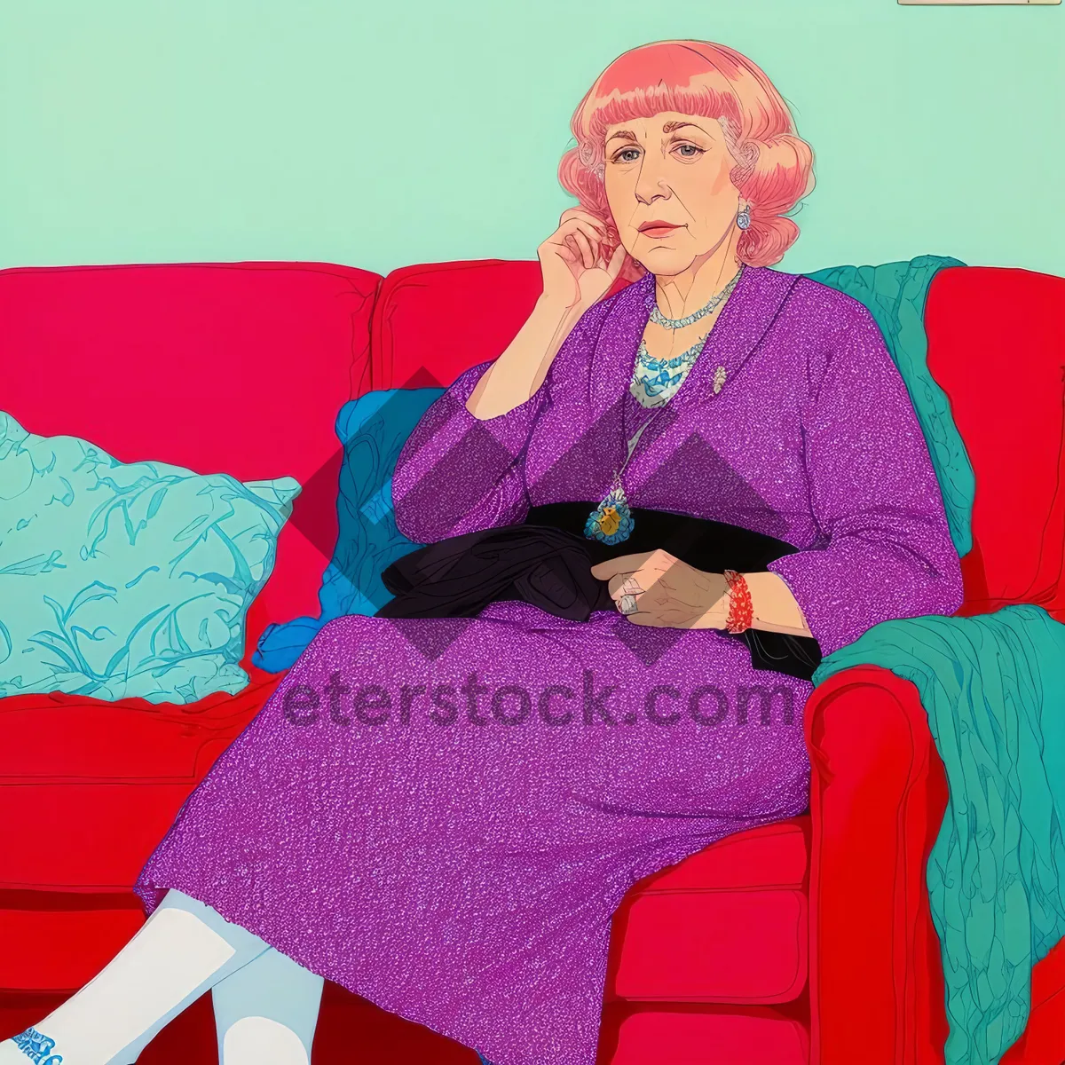 Picture of Happy lady relaxing on a stylish sofa