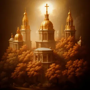 Historic Orthodox Cathedral with Golden Dome in City Skyline