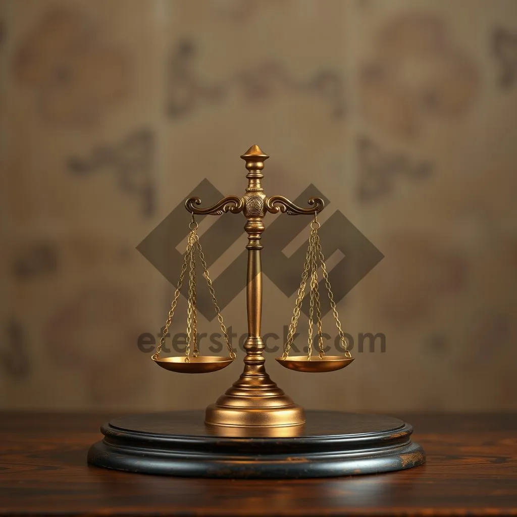 Picture of Golden Table Lamp with Justice Scale and Church Backdrop