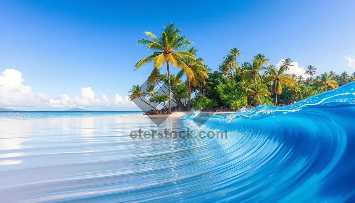 Picture of Tropical beach with palm trees and crystal clear water.