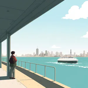 Seaside View with Majestic Skyline and Docked Ships