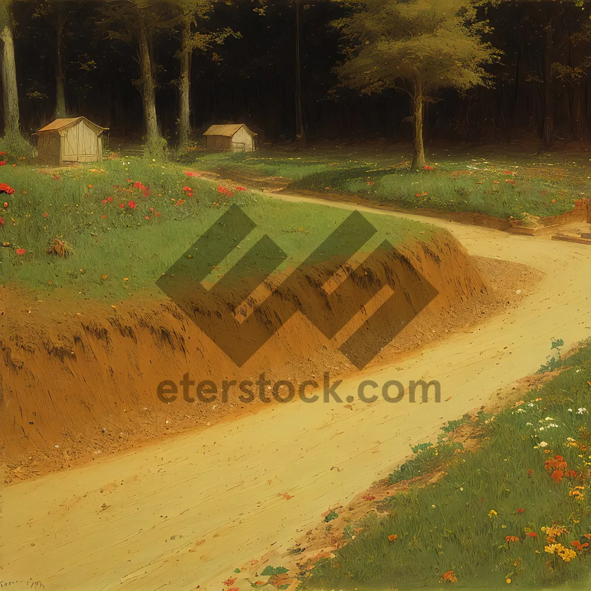 Picture of Scenic Golf Course Sprinkler in Rural Landscape