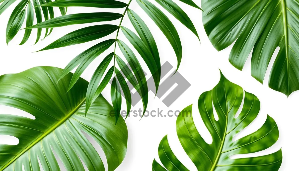 Picture of Bright Greenery Pattern with Floral Element and Tree Branches