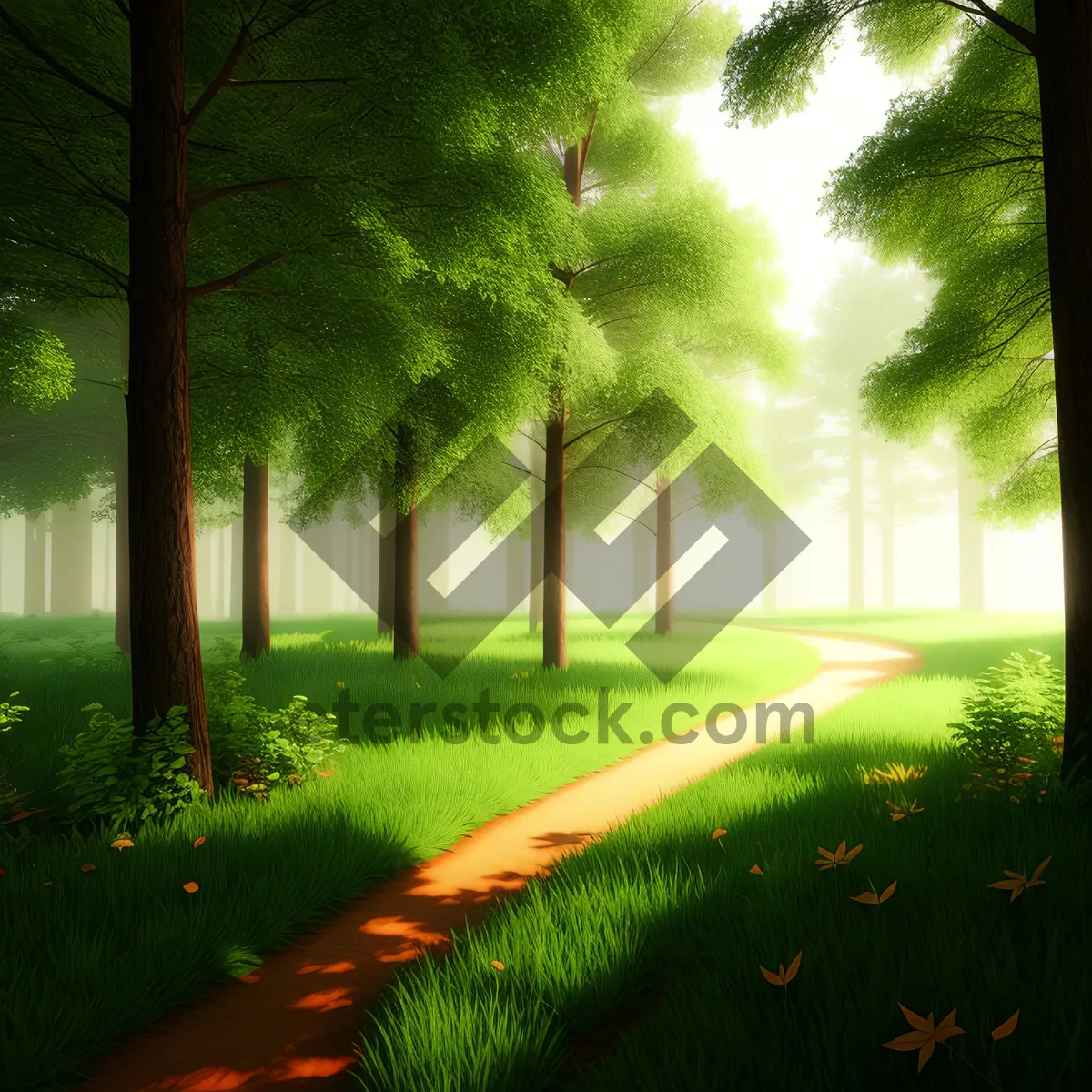 Picture of Serene Summer Pathway Through Wooded Park