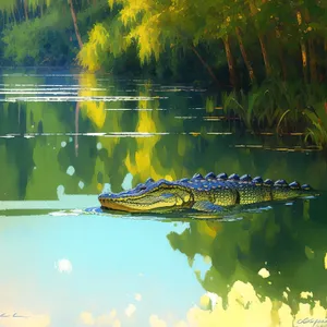 Majestic Reptilian Reflection in Aquatic Landscape