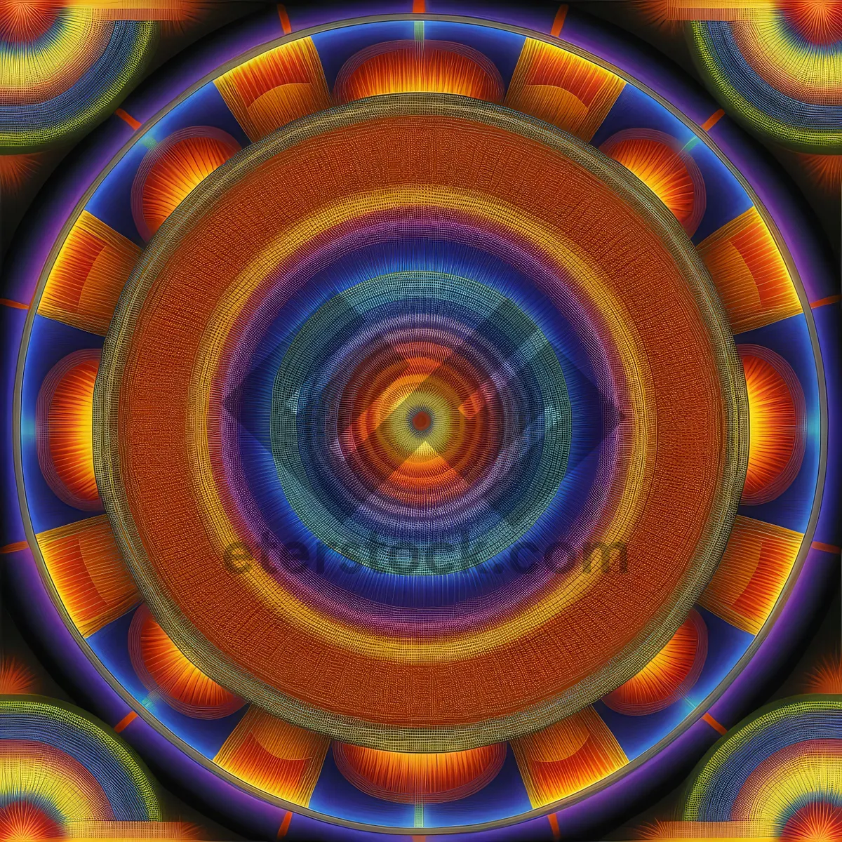 Picture of Colorful fractal geometric spiral design with glowing circles.