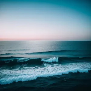 Serene Seascape Sunset: Coastline, Waves, Sun, Surf