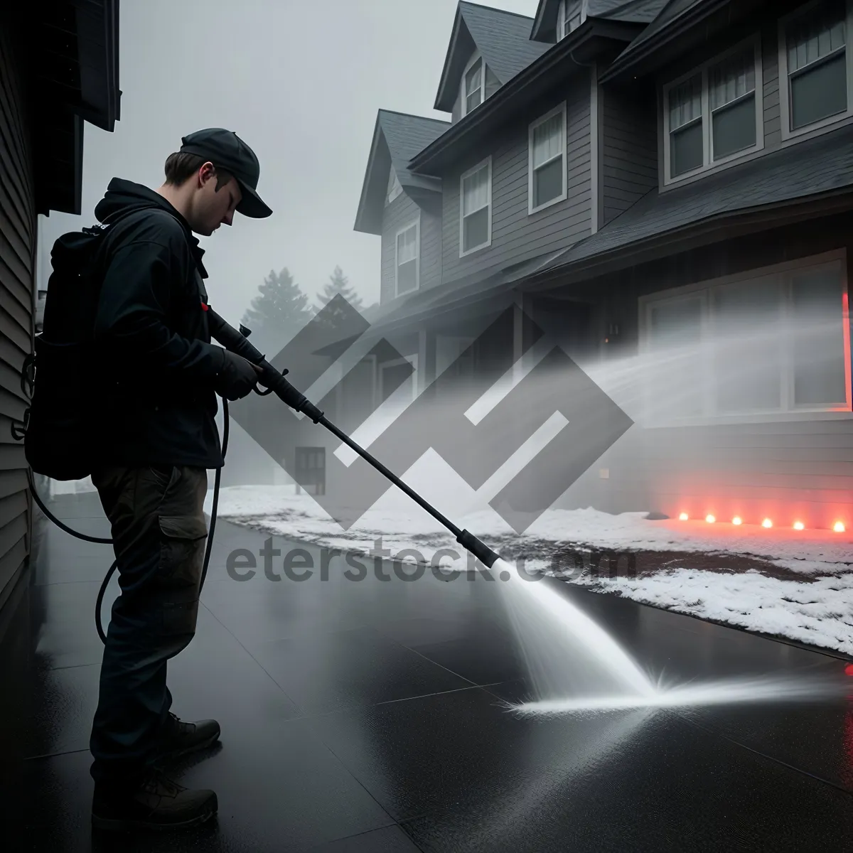 Picture of Sporty Male Using Squeegee Cleaning Device