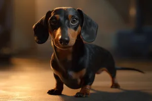 Cute black studio portrait of loyal puppy dog.