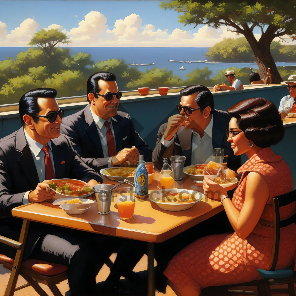 Picture of Happy couple enjoying meal at restaurant together.
