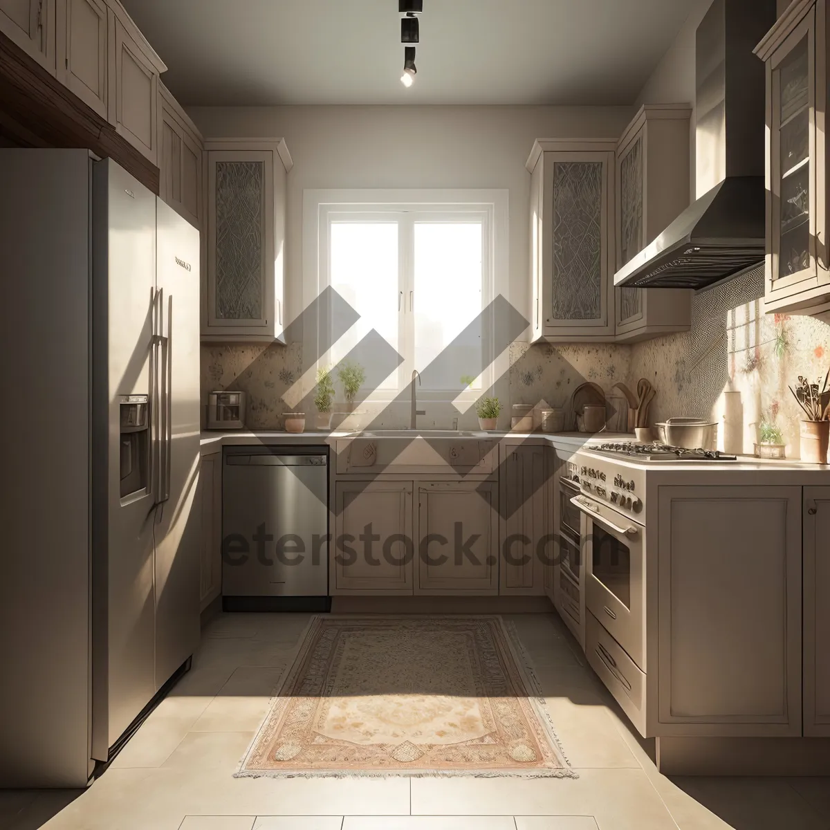 Picture of Modern Galley Kitchen with Luxury Wood Furniture