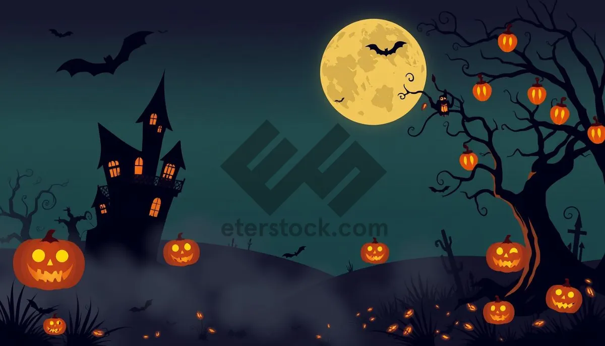 Picture of Spooky Halloween Night Silhouette Cemetery Decoration