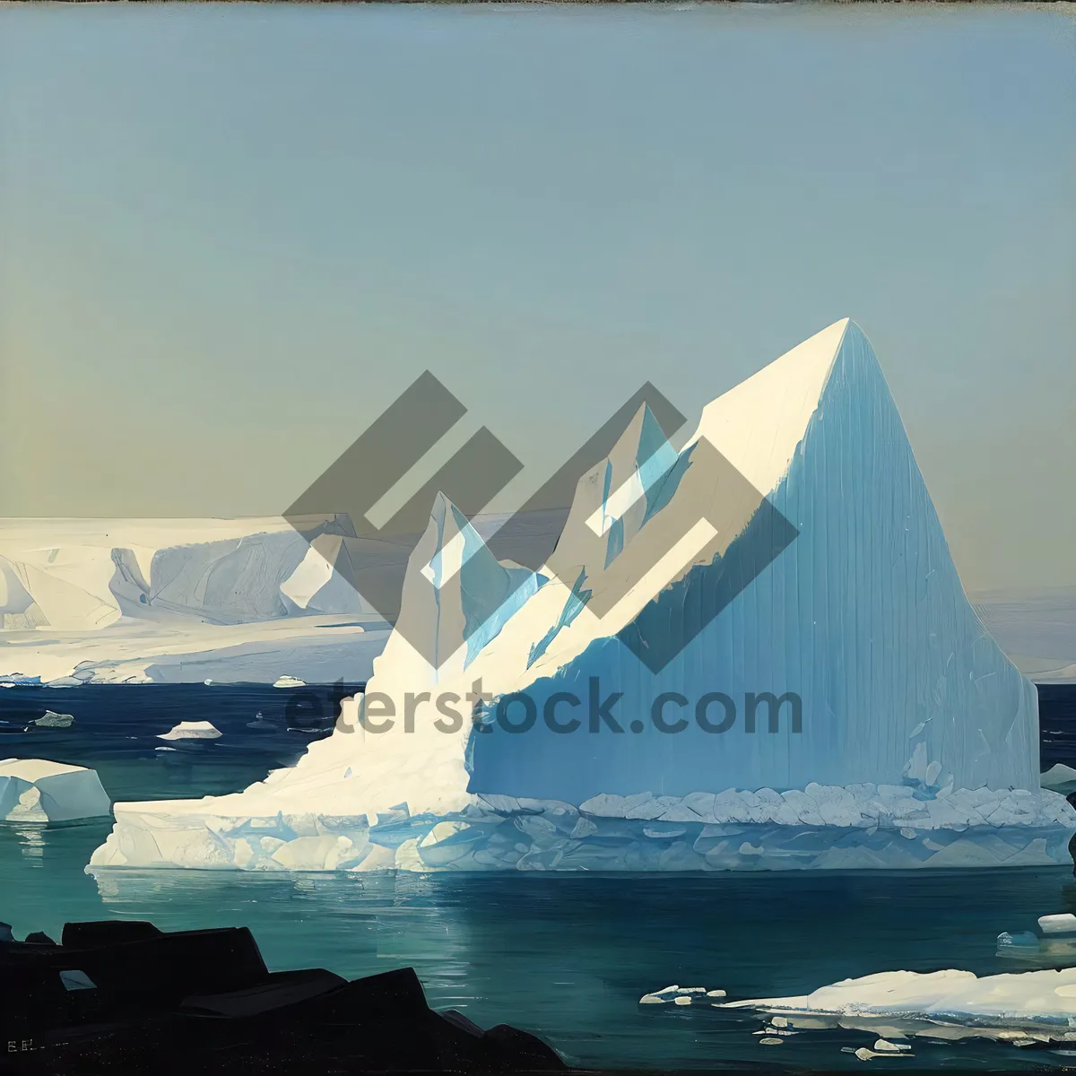 Picture of Scenic Ocean Sailboat Amidst Glacial Ice Mass