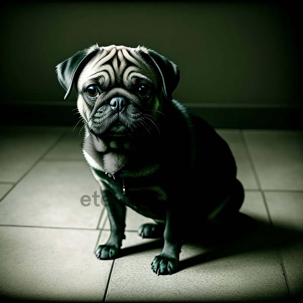 Picture of Adorable Pug Puppy Sitting - Purebred Canine Friend