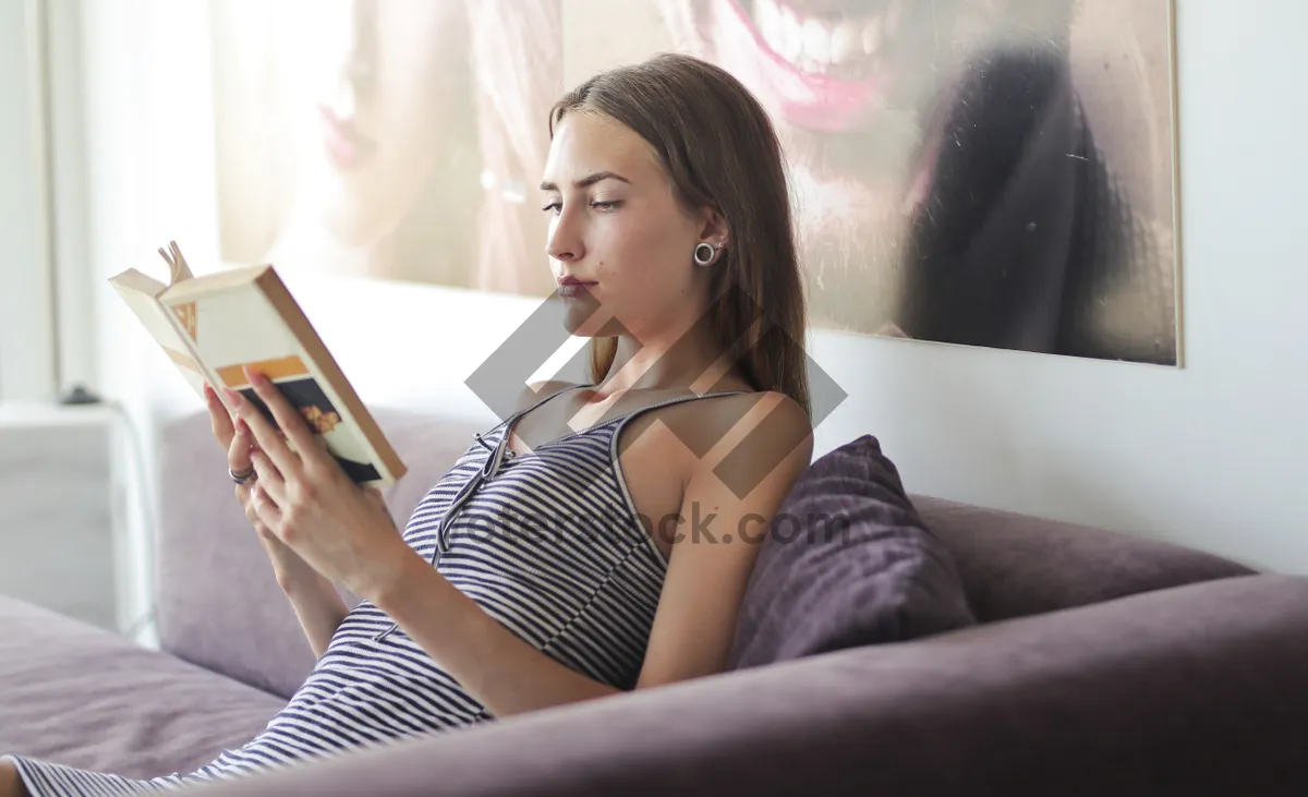 Picture of Happy brunette model in home, cover girl smile