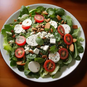 Fresh Gourmet Vegetable Salad with Cheese and Olive Oil