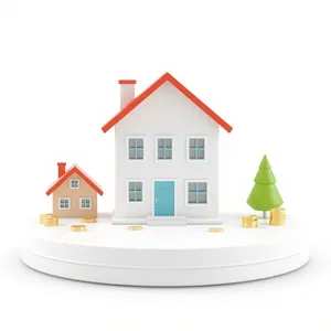 Real estate icon set with chimney bungalow symbol.