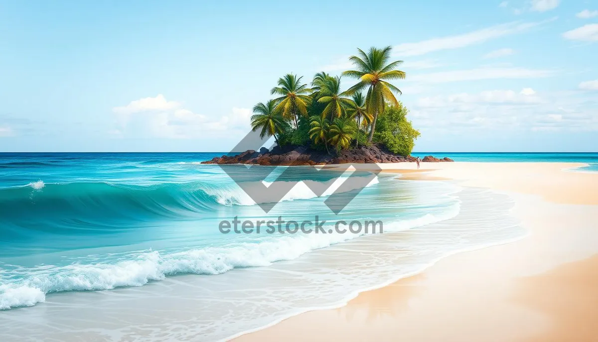 Picture of Tropical beach paradise with palm trees and turquoise water.