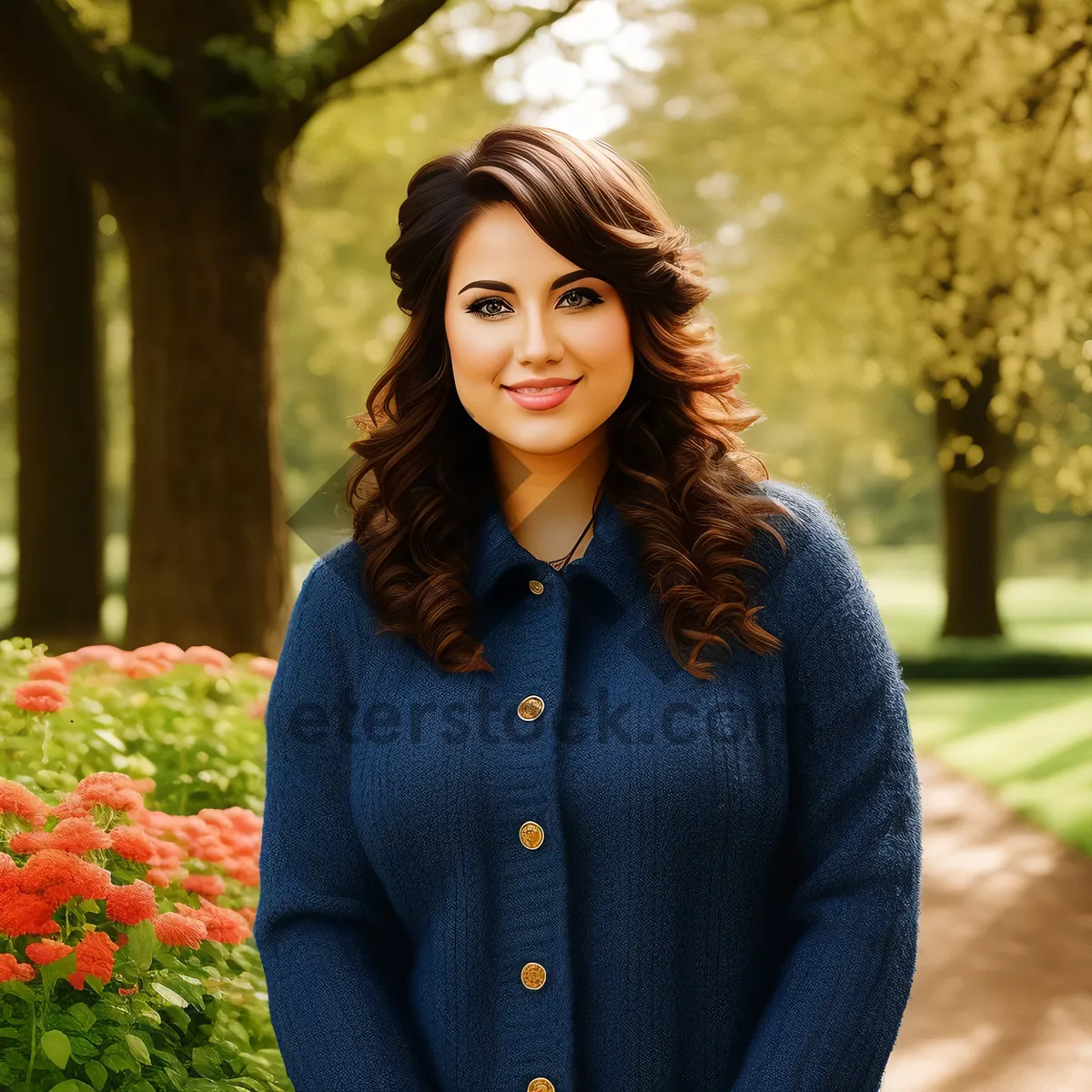 Picture of Happy Smiling Lady in Cardigan Sweater