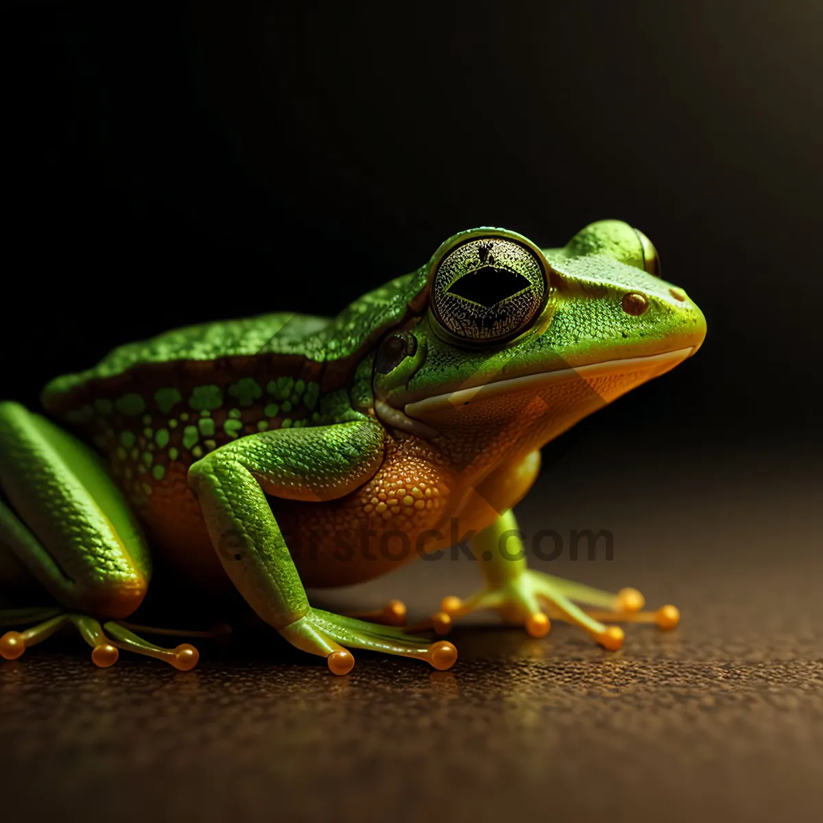 Picture of Vibrant Green Tree Frog with Piercing Eyes