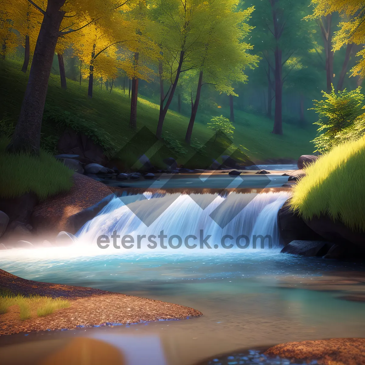 Picture of Serene Mountain Waterfall in Lush Forest