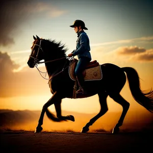 Silhouette of Horse Vaulting Against Sunset Sky