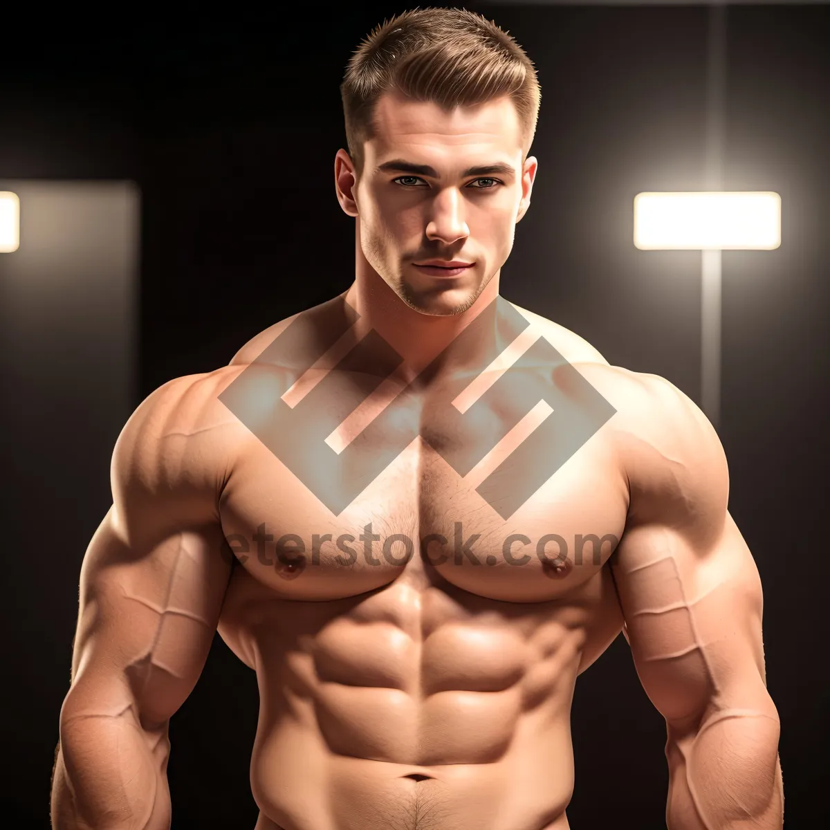 Picture of Muscular Male Bodybuilder Flexing Sculpted Abs