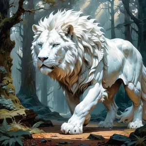 White tiger stalking prey in the wild.
