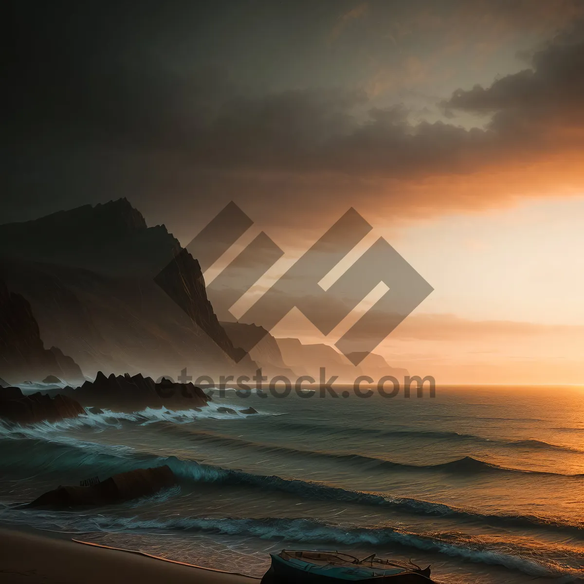 Picture of Tranquil Coastal Sunset over Vibrant Ocean Waves