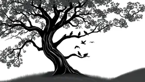 Black oak tree branch silhouette graphic art design
