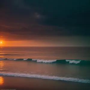 Tropical Sunset over Golden Ocean Waves