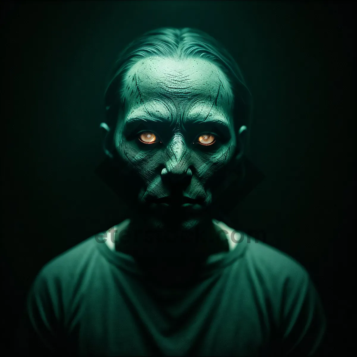 Picture of Dark Male Face with Mysterious Mask: Horror Portrait