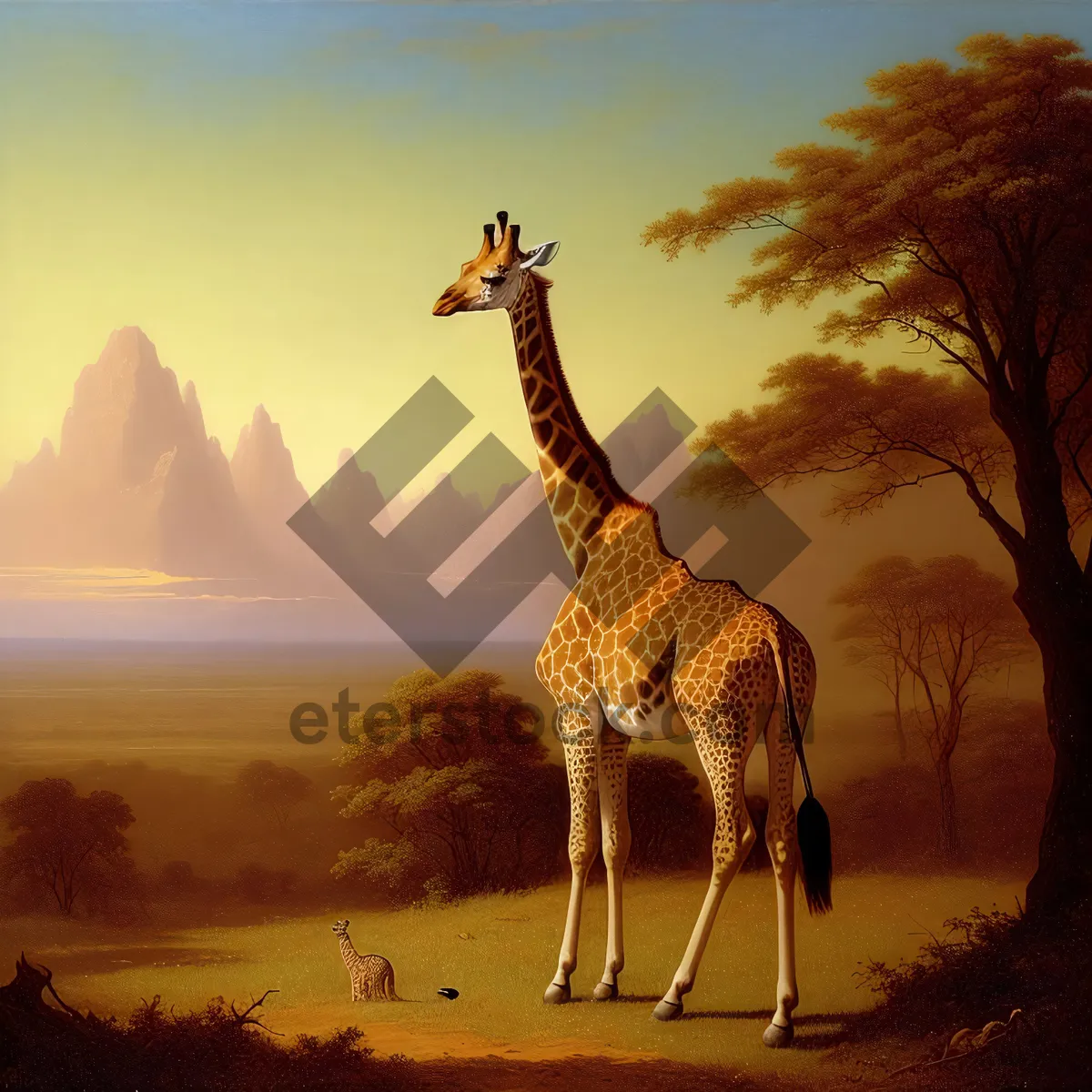 Picture of Tall Wild Giraffe in South African Safari Park.