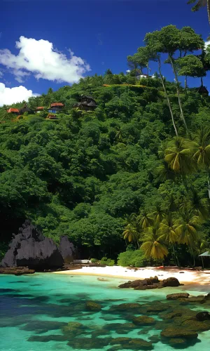 Tropical paradise island landscape with palm trees