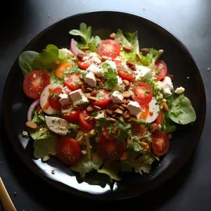 Fresh Vegetable Salad with Cheese and Spicy Dressing