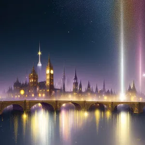 London Skyscape at Night: Historic City Landmarks Reflected on River Thames