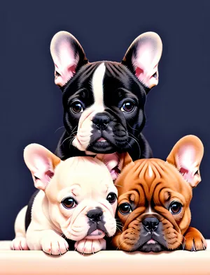 Cute Wrinkled Bulldog Puppy Sitting Outdoors
