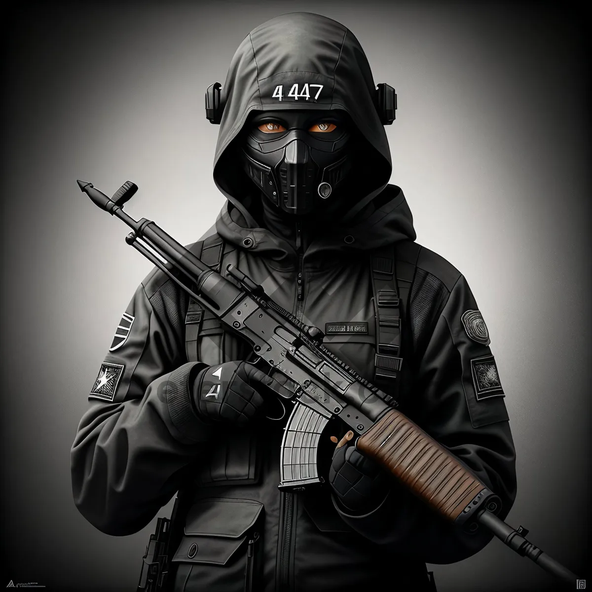 Picture of Protective Soldier in Black Military Mask