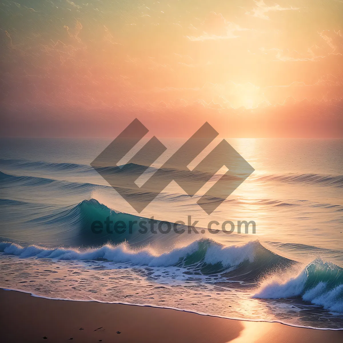 Picture of Golden Horizon on Beach - Sunset Reflection