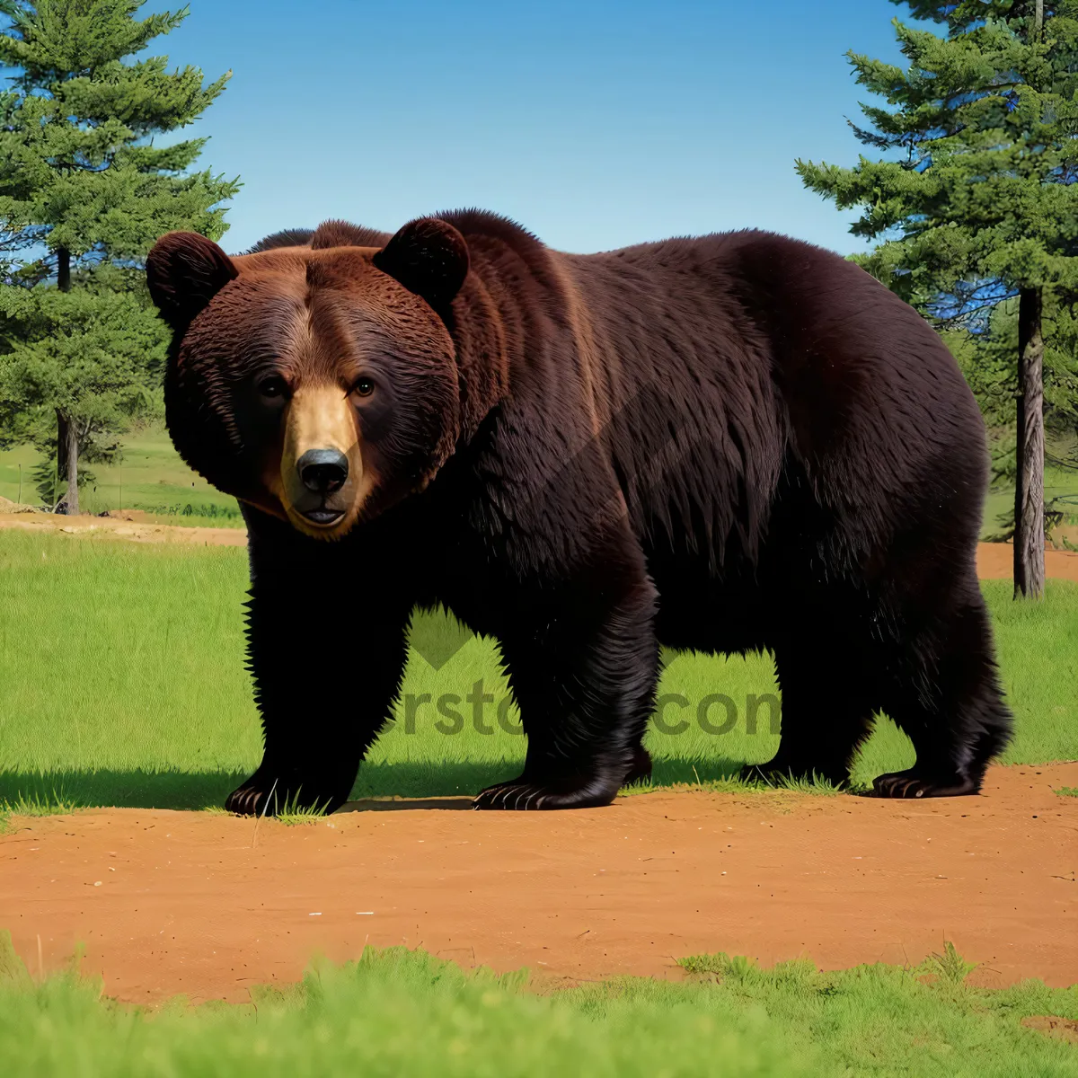 Picture of Majestic Baby Brown Bear Roaming in Grassland