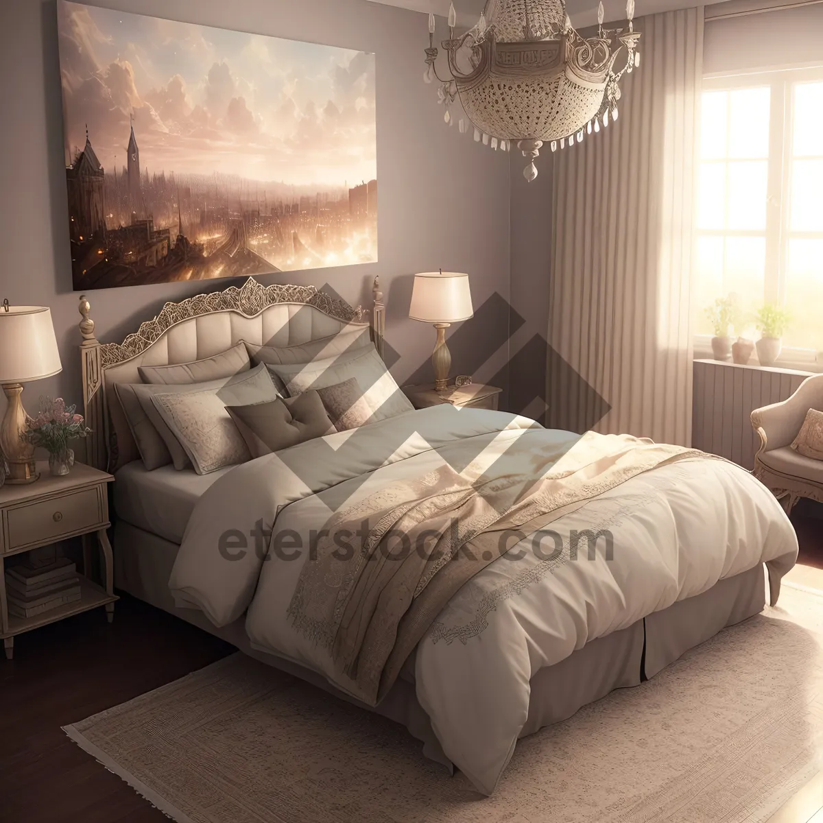 Picture of Cozy Modern Bedroom with Wood Panel Wall