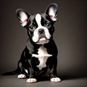 A studio portrait capturing the cuteness of a sitting Bulldog Terrier puppy with undeniable charm