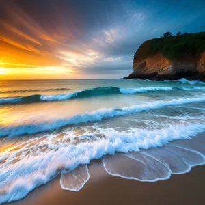 Serene Coastal Sunset over Turquoise Waves