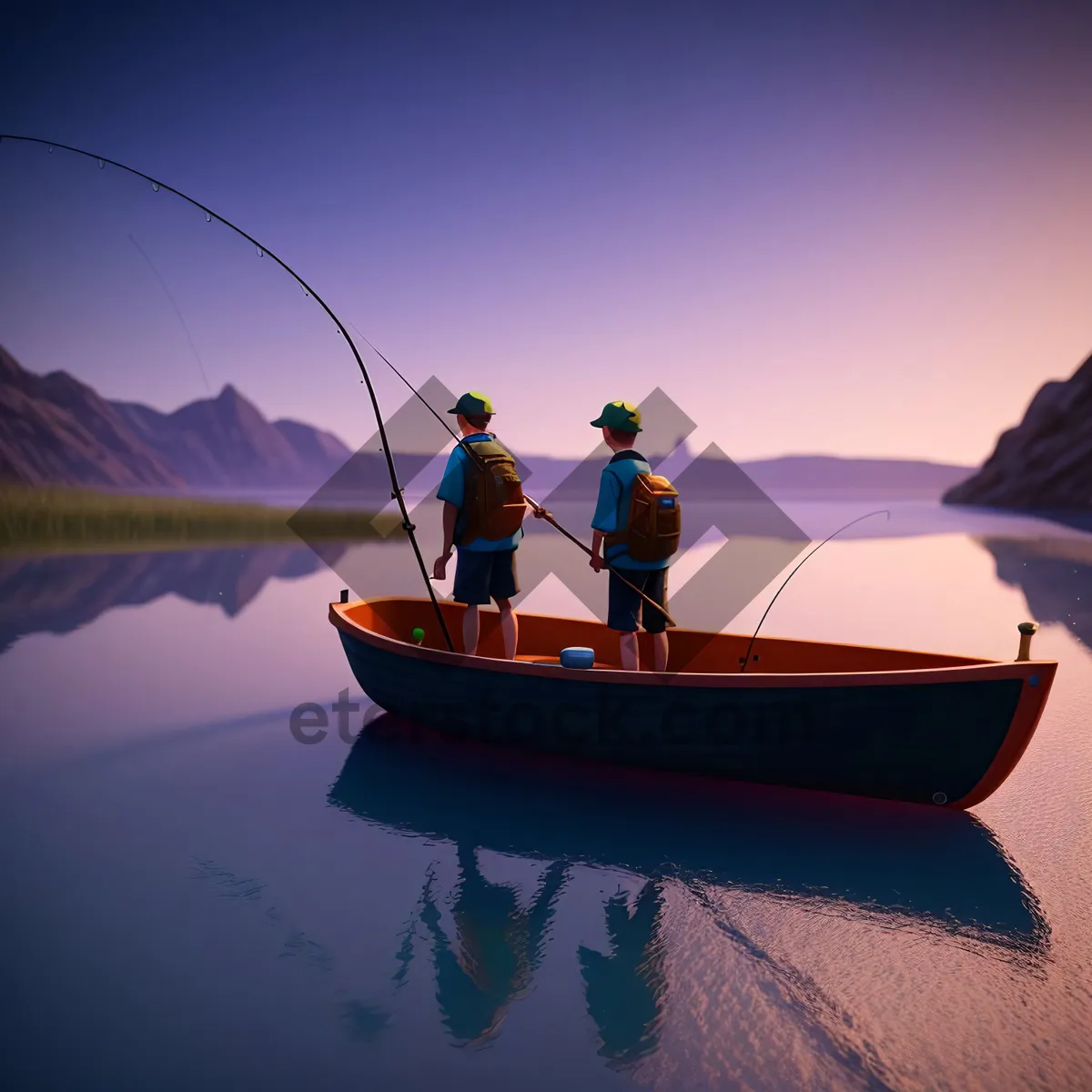 Picture of Serene Sunset on a Tranquil Coastal Fishing Expedition